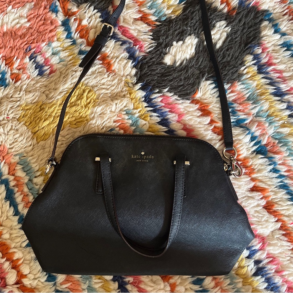 Kate Spade Cedar Street Maise Saffiano Leather Crossbody Bag Black Gold Hardware